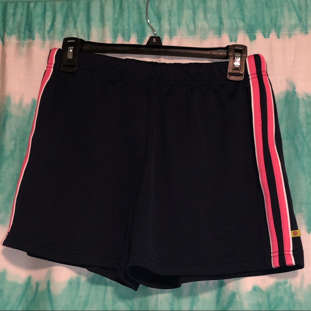 Pink striped navy jersey shorts
